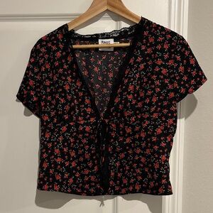 Princess Polly Black and Red Floral Blouse